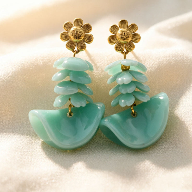 Vintage Jade Flower Earrings