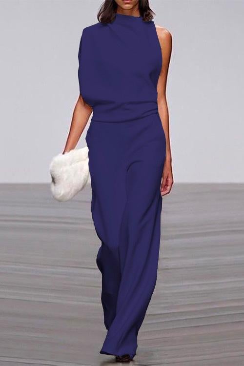 Moxidress One Shoulder Waisted Wide Leg Jumpsuit