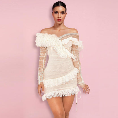 Off Shoulder Asymmetrical Frill Mini Dress Pp19409