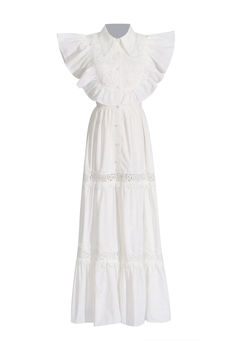 Wesley White Sleeveless Ruffle Midi Dress