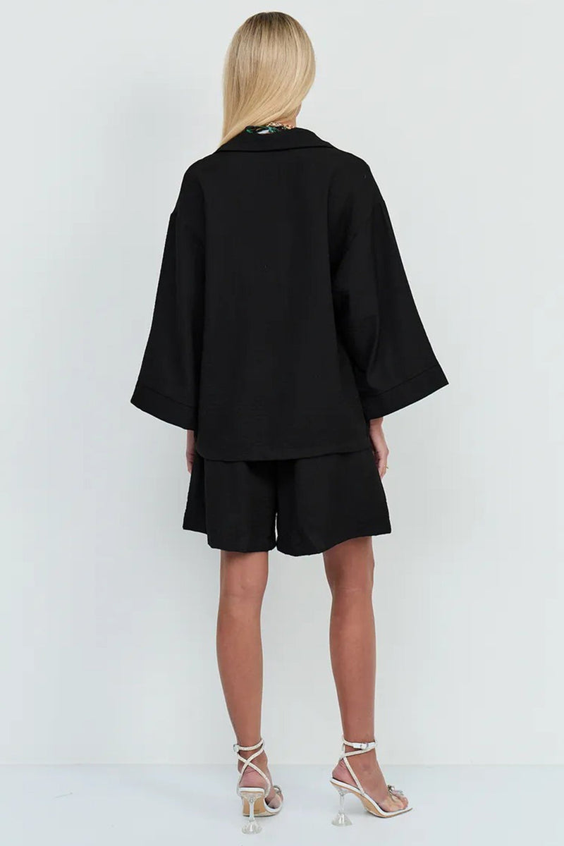 Color Shirt Single-breasted Bermuda Shorts Set