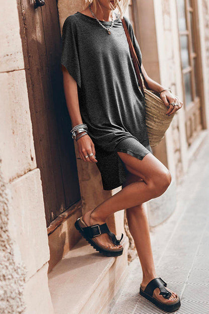 Side Split Batwing Sleeves Shift T-shirt Dress