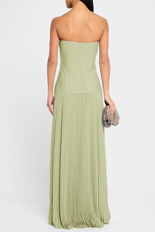 Strapless Tube Patchwork Pleated Maxi Dress