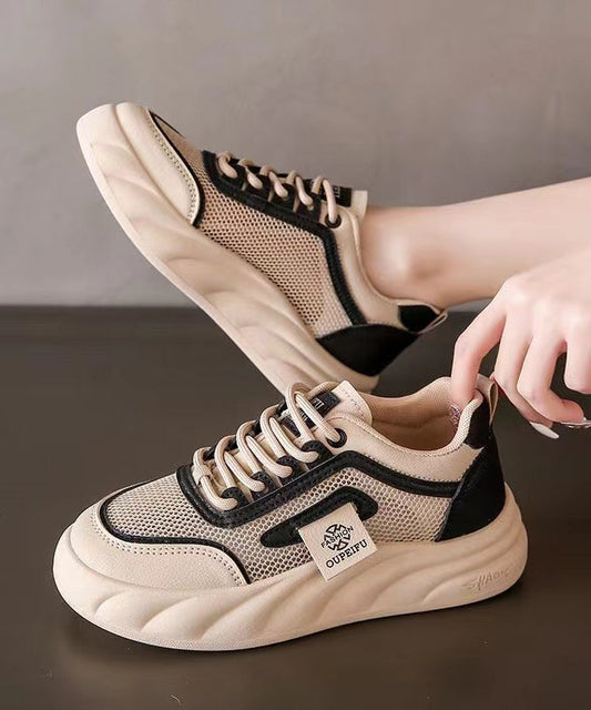 Breathable Mesh Lace Up Splicing Black Flat Shoes for