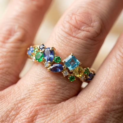 Vintage Multi Tone Gem Gold Ring