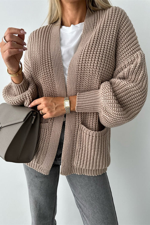 Color V-neck Long-sleeved Knitted Cardigan