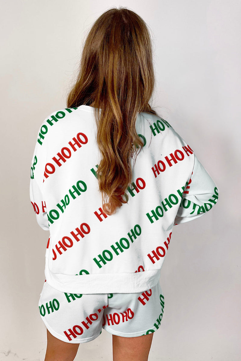 Christmas Hohoho Print Pullover and Shorts Set