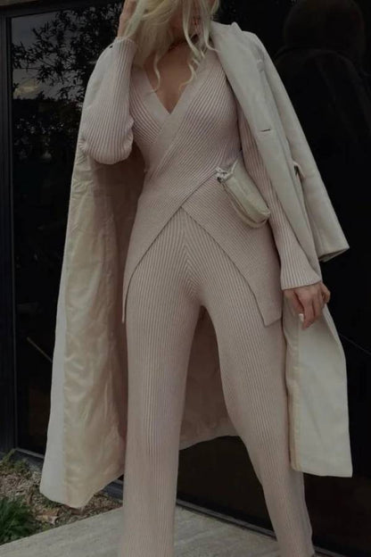 Sweater Wide -leg Pants Two -piece Suit