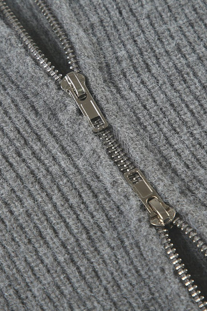 Minimalist Color Double Zipper Stand Collar Sweater