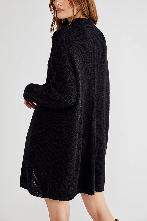 Color Long Sleeve Slit Knitted Sweater