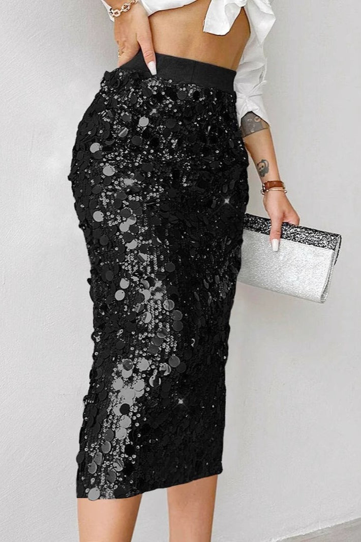 Sequin High Waist Midi Skirt