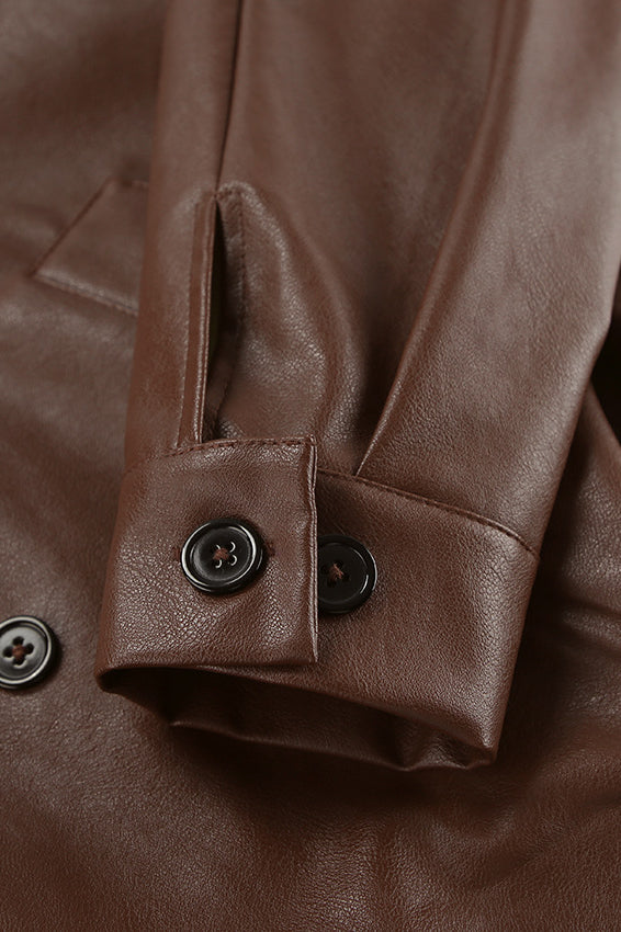 Brown Leather Blazer Coat