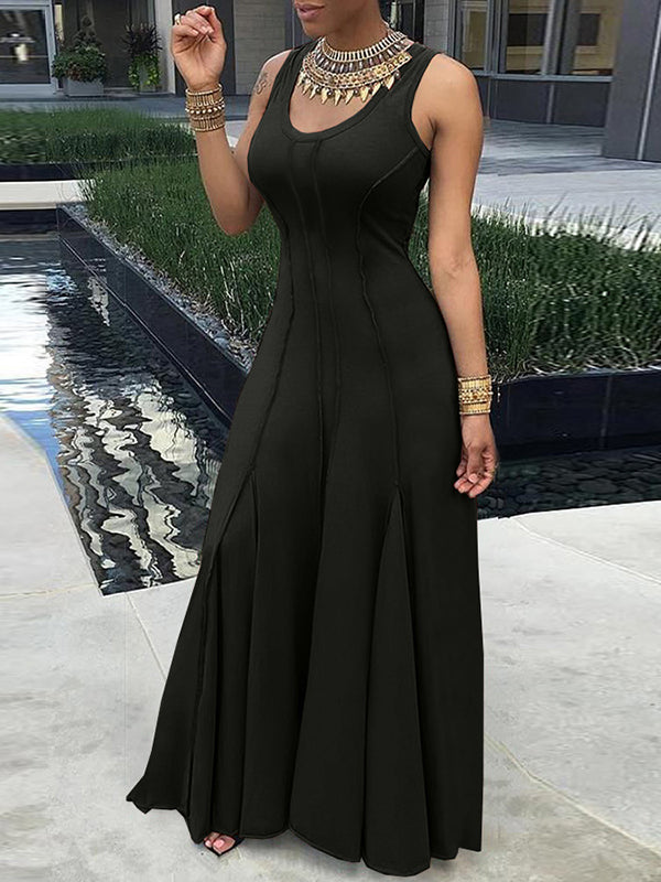 Sleeveless Color Split-joint U-neck Maxi Dresses