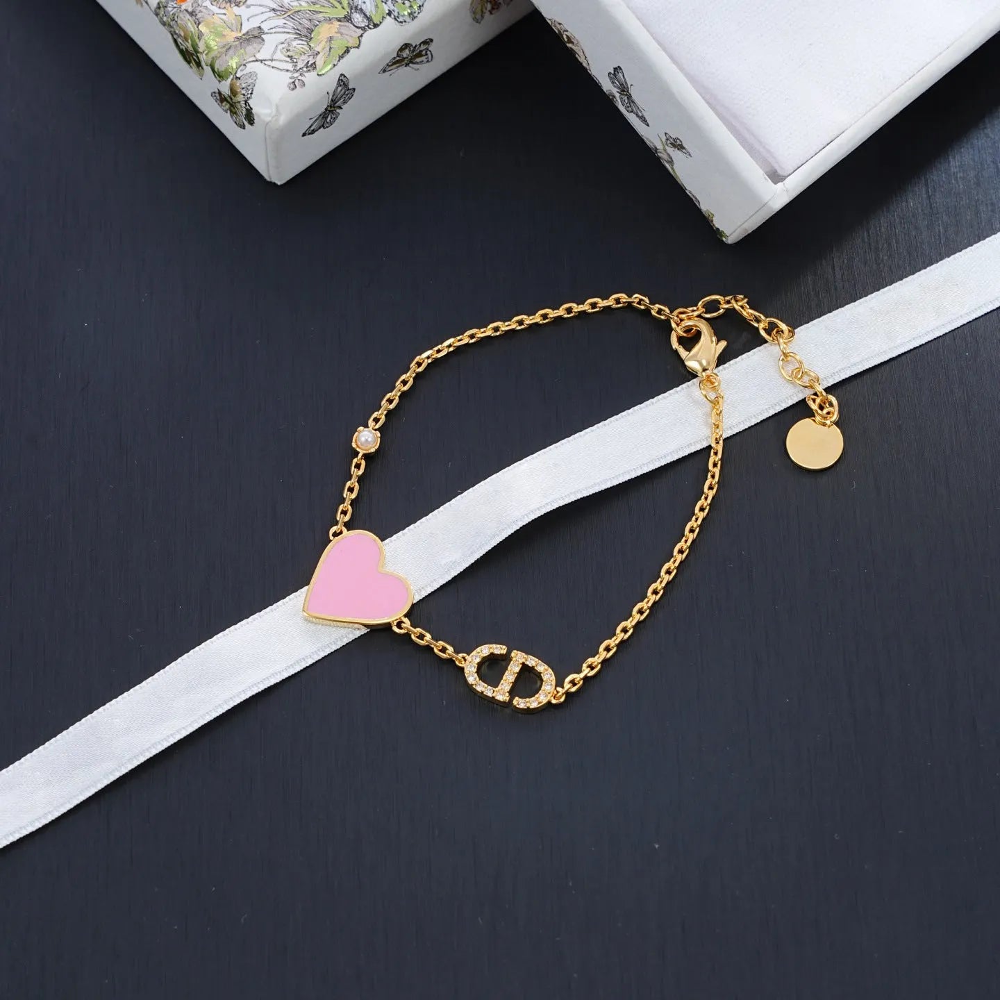Elegant Pink Heart Bracelet