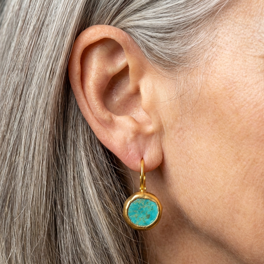 Gold Earrings With Turquoise Stone