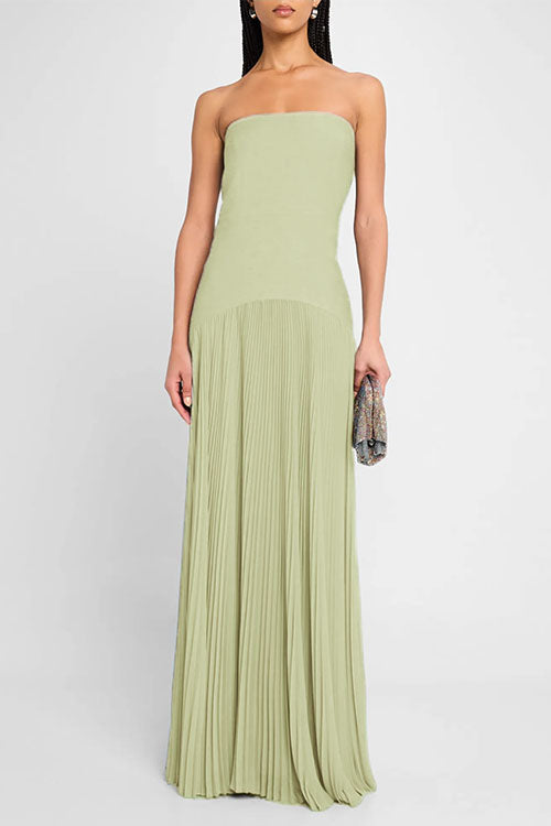 Moxidress Strapless Tube Patchwork Pleated Maxi Dress