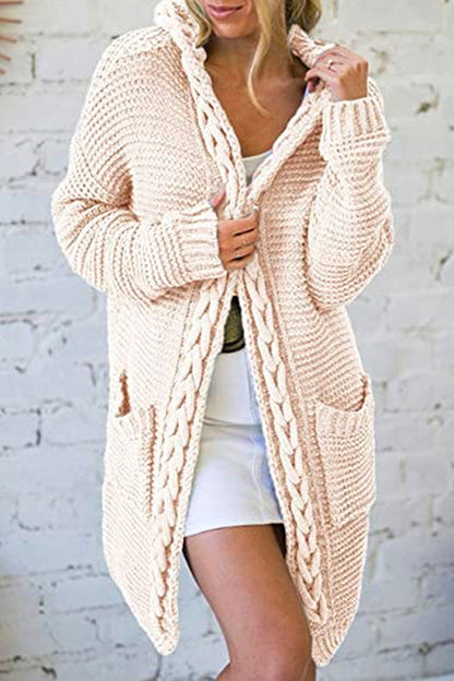 Open Front Ribbed Knitting Hoodied Sweater Outwear