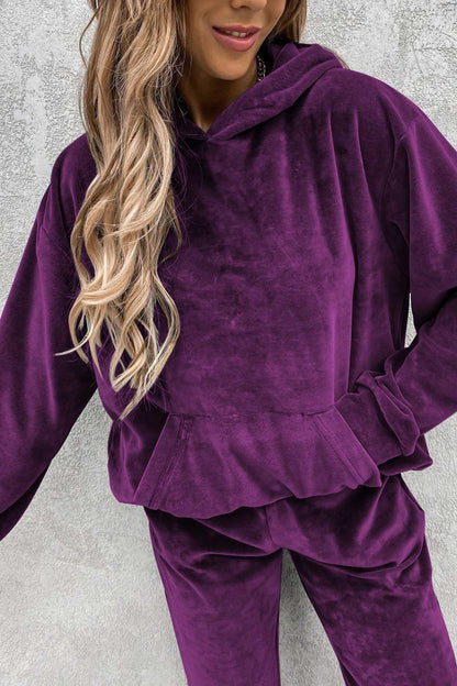 Velour Color Hoodie Long Pants Set