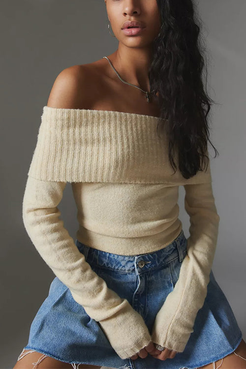 Moxidress Off Shoulder Long Sleeves Slim Fit Sweater