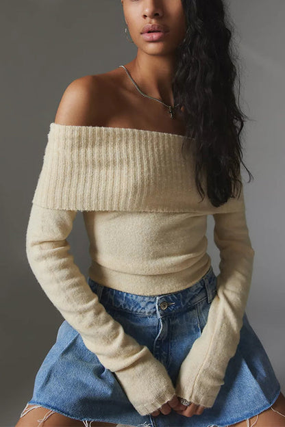 Moxidress Off Shoulder Long Sleeves Slim Fit Sweater