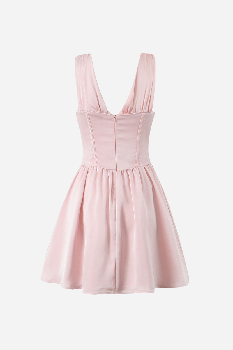 Marian V Neck Lace Up Ruffle Mini Dress