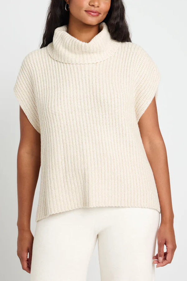 Comfortable and Luxe Knit Turtleneck Cap Sleeves Lightweight Sweater