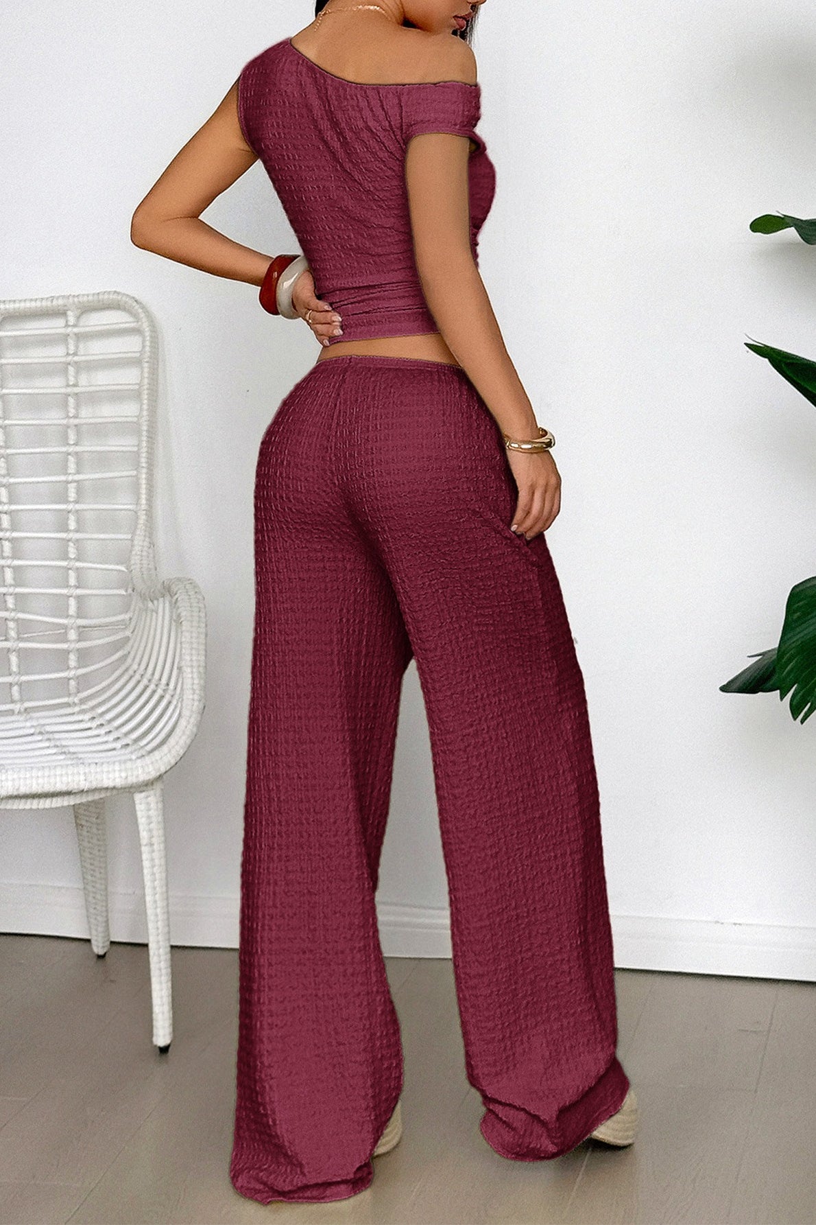 Textured Asymmetrical Tank Top Wide Leg Pants Set