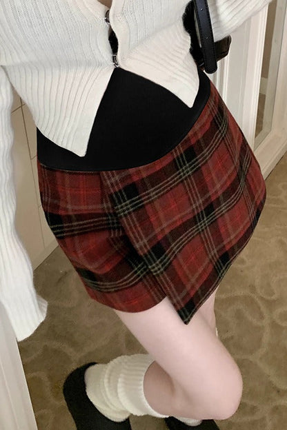 Red Plaid A-line Skirt