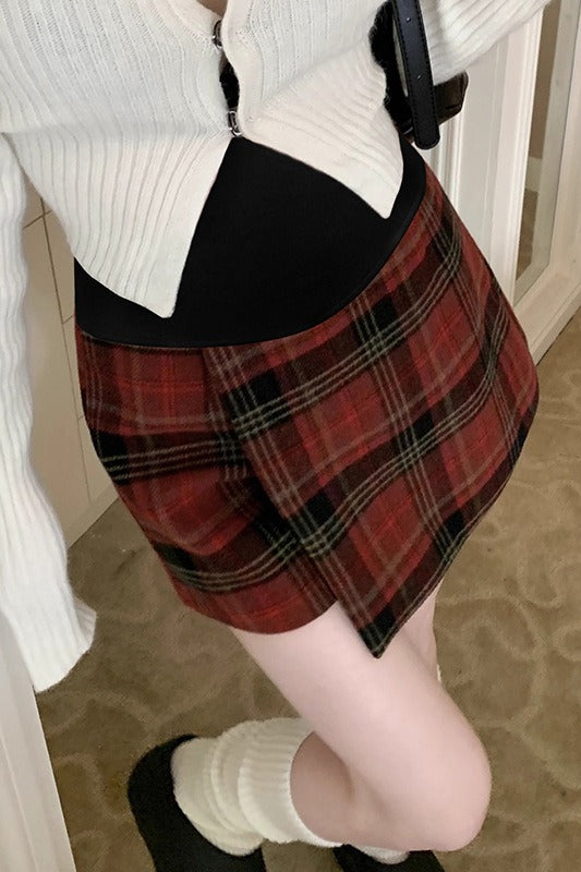 Red Plaid A-line Skirt
