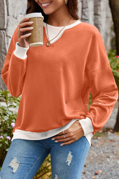 Fashionable Contrasting Color Loose Long-sleeved Sweatshirt