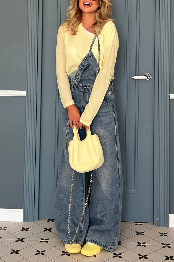 Washed Wide-leg Overall Jeans