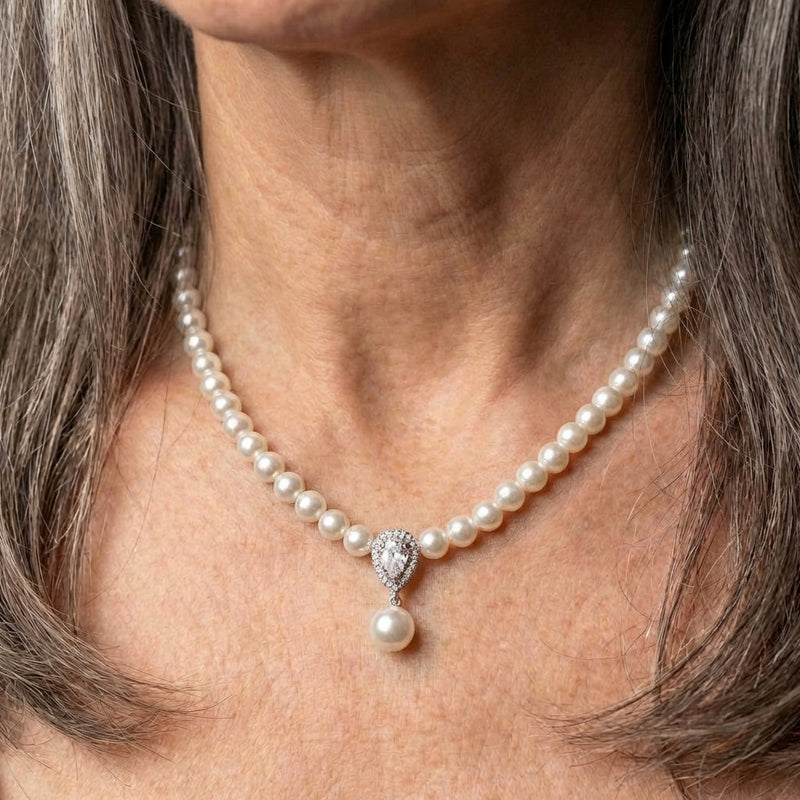 Pearl Zircon Pendant Water Drop Necklace