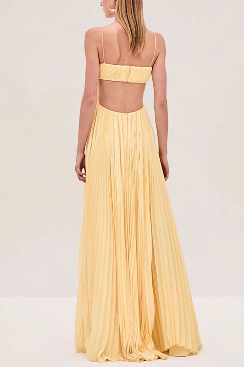 Moxidress Spaghetti Strap Back Cut Out Pleated Maxi Dress