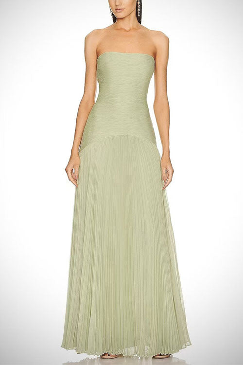 Moxidress Strapless Tube Patchwork Pleated Maxi Dress