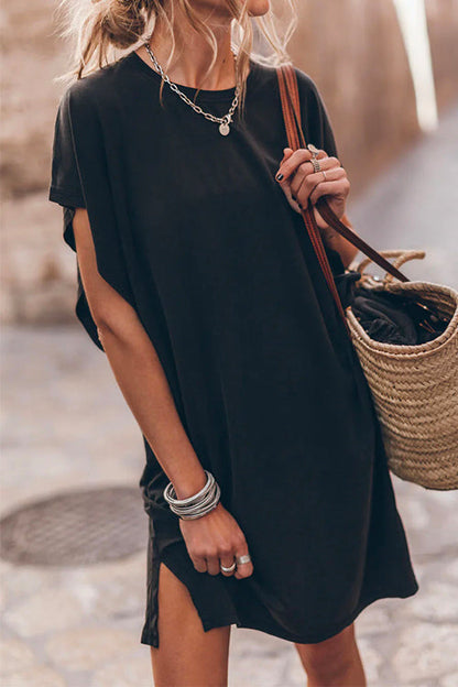 Side Split Batwing Sleeves Shift T-shirt Dress