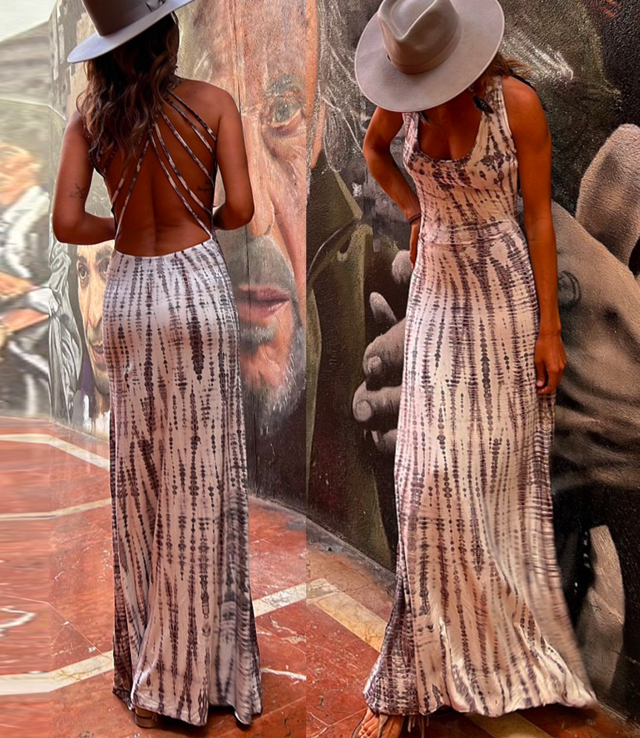 Criss Cross Open Back Tie Dye Maxi Dress(6 Colors Available)