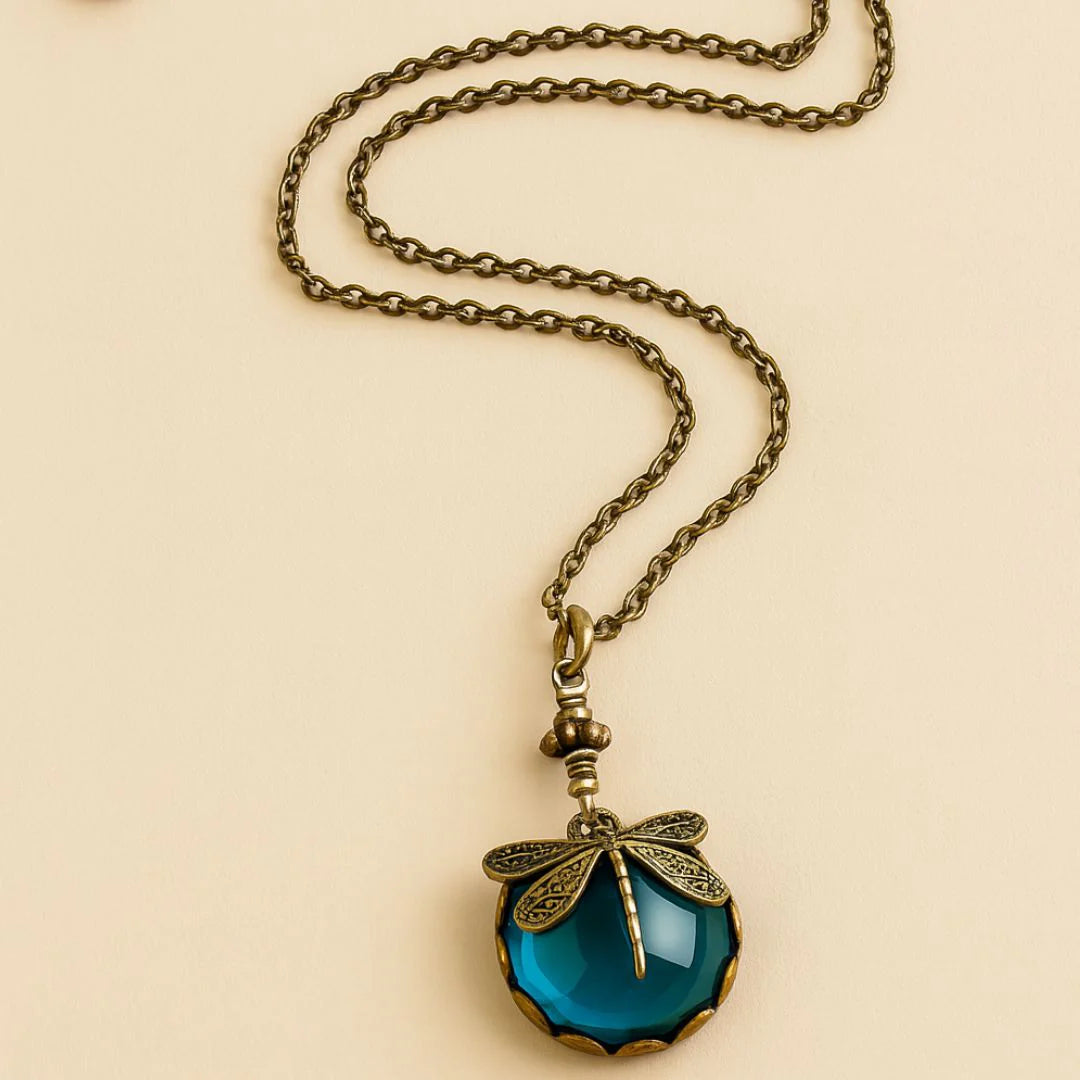Vintage Dragonfly Teal Crystal