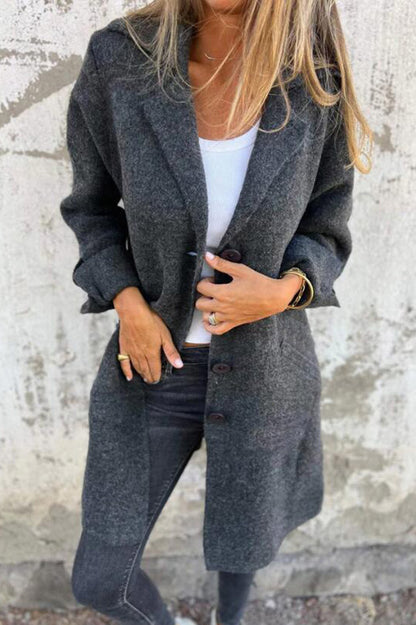 Color Lapel Pocket Single Breasted Midi Coat