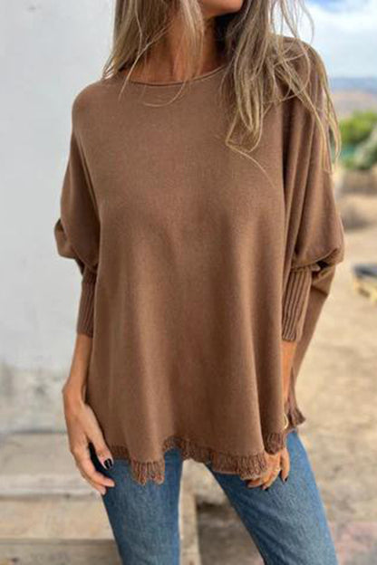 Color Loose Long Sleeve Lace Knitted Sweater