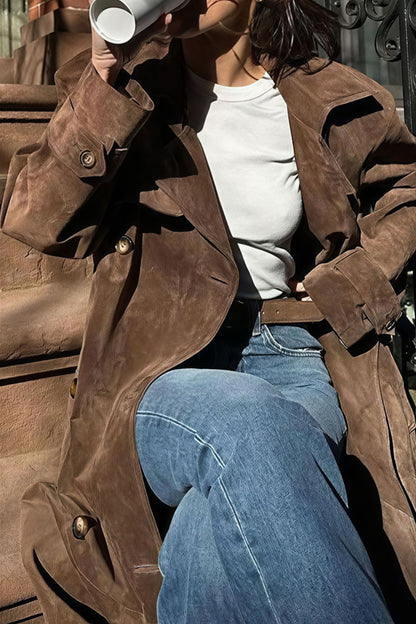Double Breasted Tie Waist Long Overcoat