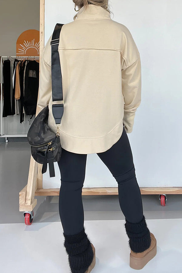 Half Neck Thumbhole Cuff Pullover Sweatshirt