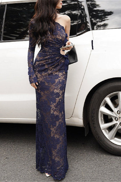 Lace One-shoulder Bow Maxi Dress