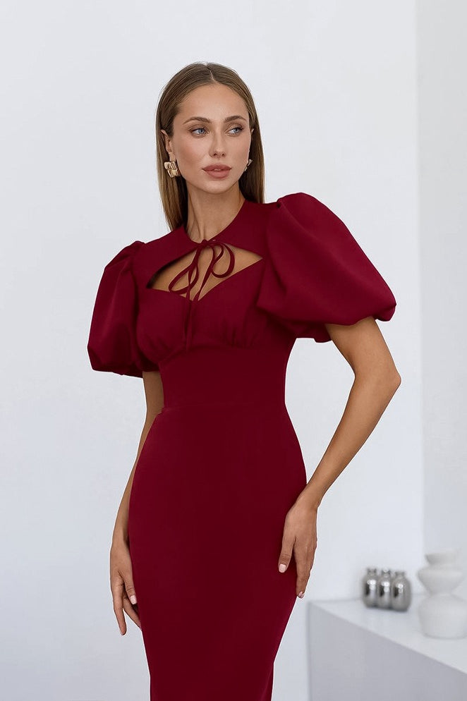 Puff Sleeve Bodycon Maxi Dress