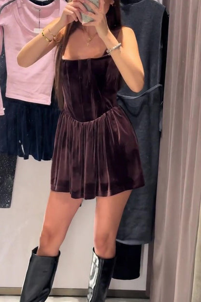 Velvet Square Neck Slim Fit Mini Dress