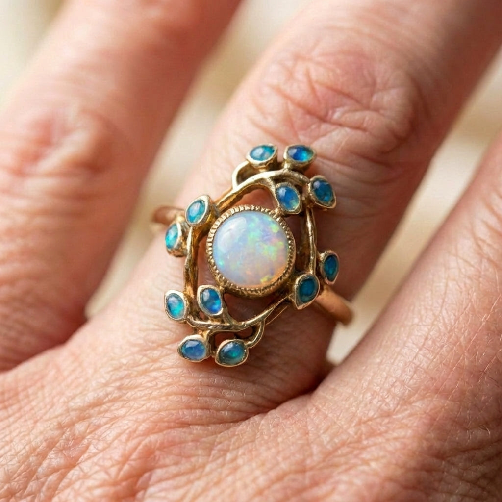 Blue Ring Vintage Crystals And Opal