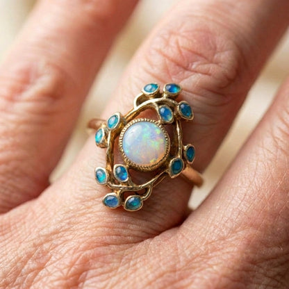 Blue Ring Vintage Crystals And Opal