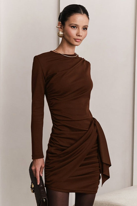 Ruched Bandage Fitted Bodycon Round Neck Mini Dress