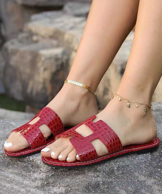 European and American Style Red Flats Slide Sandals Peep Toe