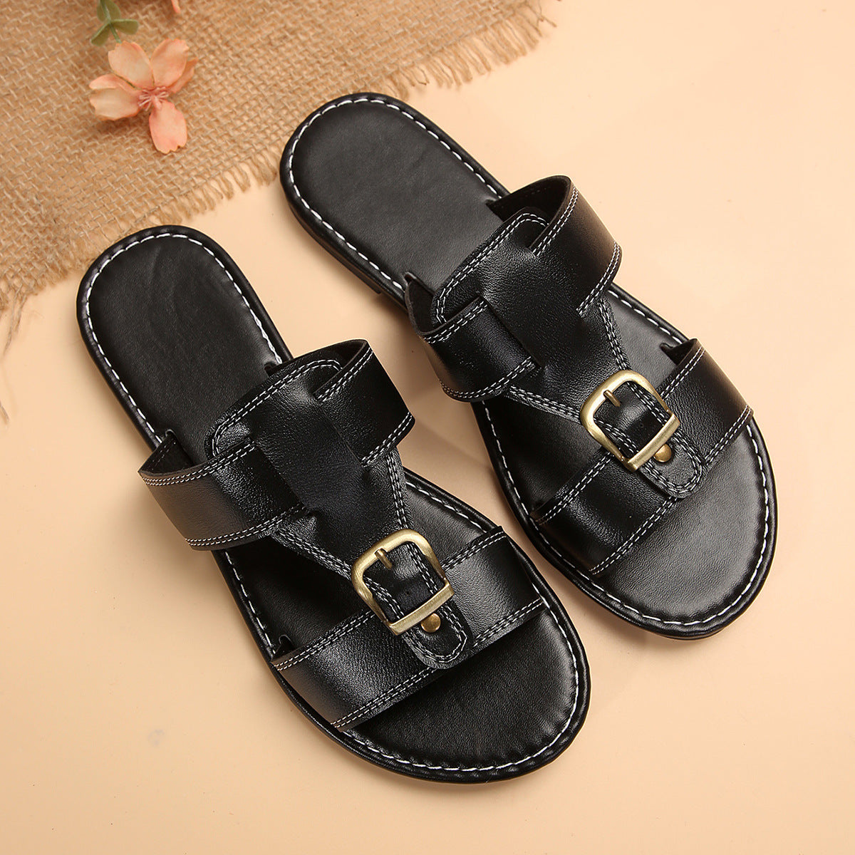 Simple Flat Metal Buckle Roman Sandals