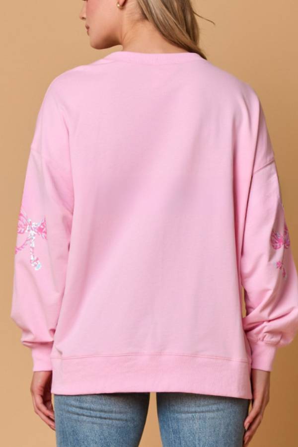 Bowknot Sequined Loose Long Sleeve Sweatshirt